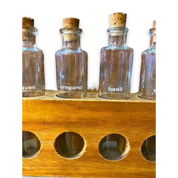 Vintage Spice rack Propagation Wood Stand 8 Bottles Glass - Picture 5 of 8